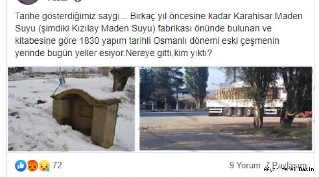 Tarihi çeşmeyi Yok ettiler..