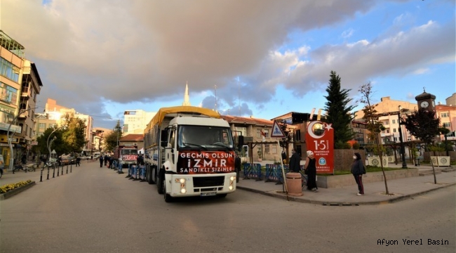 YARDIM KAMYONLARIMIZ İZMİRE DUALARLA UĞURLANDI