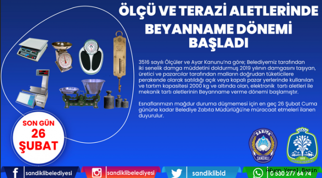 ÖLÇÜ VE TARTI ALETLERİNDE BEYANNAME DÖNEMİ BAŞLADI