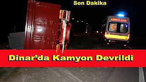 Dinar'da Trafo Yüklü Kamyon Devrildi