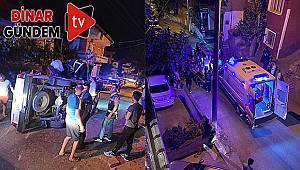  Dinar'da Kamyonet Merdivenlere Çarparak Devrildi