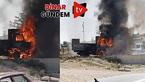 Dinar'da Kamyonet Yandı Kül Oldu