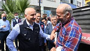 ULAŞTIRMA BAKANI KARAİSMAİLOĞLU, SEL BÖLGESİNDE YAPILAN ÇALIŞMALARI YERİNDE İNCELEDİ