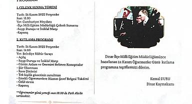 Dinar Kaymakamı Kemal Duru'nun 24 Kasım Öğretmenler Günü Mesajı