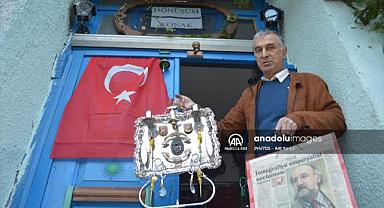 Emekli makinist, hurdalardan dönüştürdüğü eserleri kiraladığı konakta sergiliyor