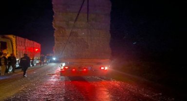 Afyonkarahisar'da tırın dorsesinden düşen saman balyalarına çarpan 2 araçtaki 6 kişi yaralandı