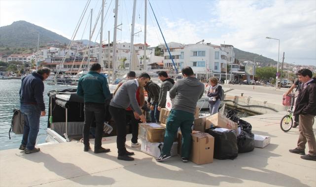 Sömbeki Adası'ndan Datça'daki depremzedeler için 62 koli yardım malzemesi