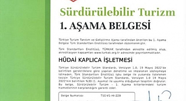 HÜDAİ KAPLICALARI SÜRDÜRELEBİLİR TURİZM SERTİFİKASINI ALDI