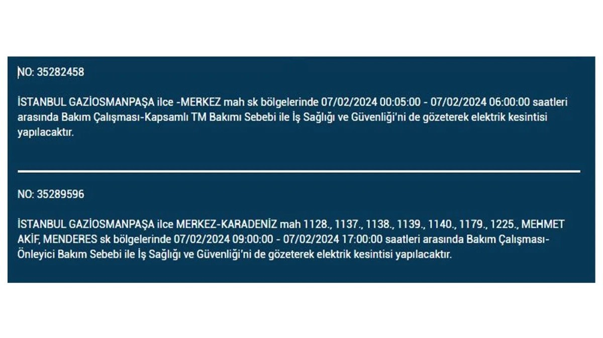 İstanbul'da 7 Şubat 2024 Çarşamba günü elektrik kesintisi