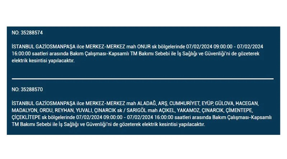 İstanbul'da 7 Şubat 2024 Çarşamba günü elektrik kesintisi