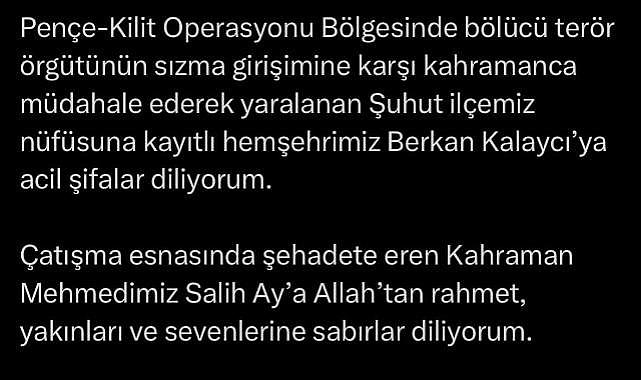 Şuhut'ta bir asker yaralandı, bir asker şehit düştü