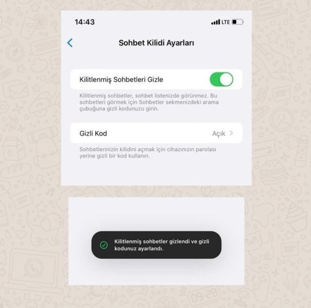 WhatsApp sohbetleri kilitleme