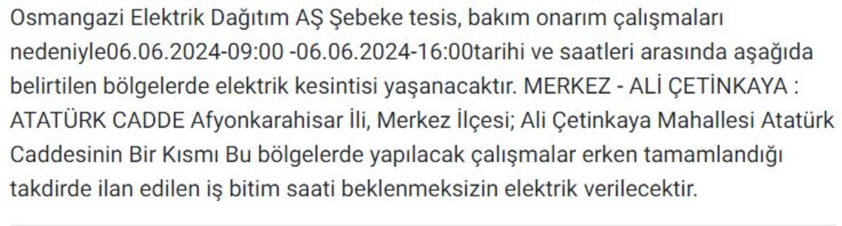 Afyon'un birçok ilçesinde elektrik kesintisi yapılacak