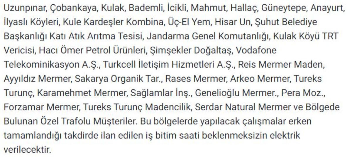 Afyon'un birçok ilçesinde elektrik kesintisi yapılacak