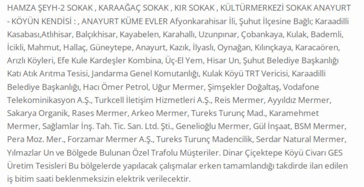 Afyonkarahisar'da 25 Haziran günü elektrik kesintisi