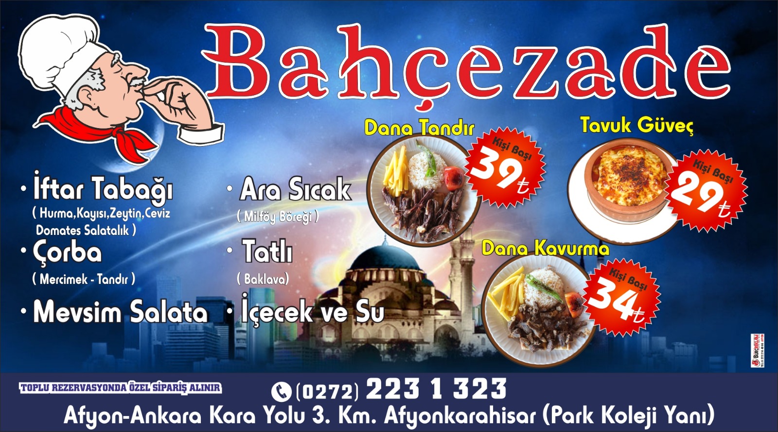 Afyon Bahçezade Restorant İftar Menü