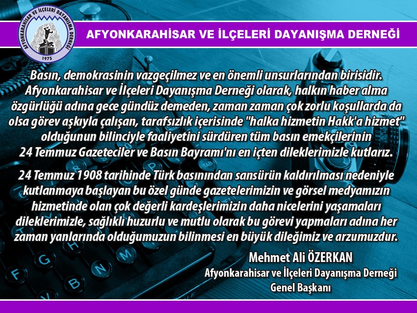 özerkan'ın 24 Temmuz Gazeteciler Ve Basın Bayramı Mesajı
