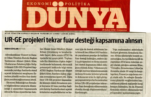 Atso’nun önerisi Dünya Gazetesi’nde