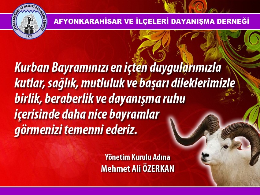 Afyonkarahisar Ve İlçeleri Dayanışma Derneği Bayram Mesajı